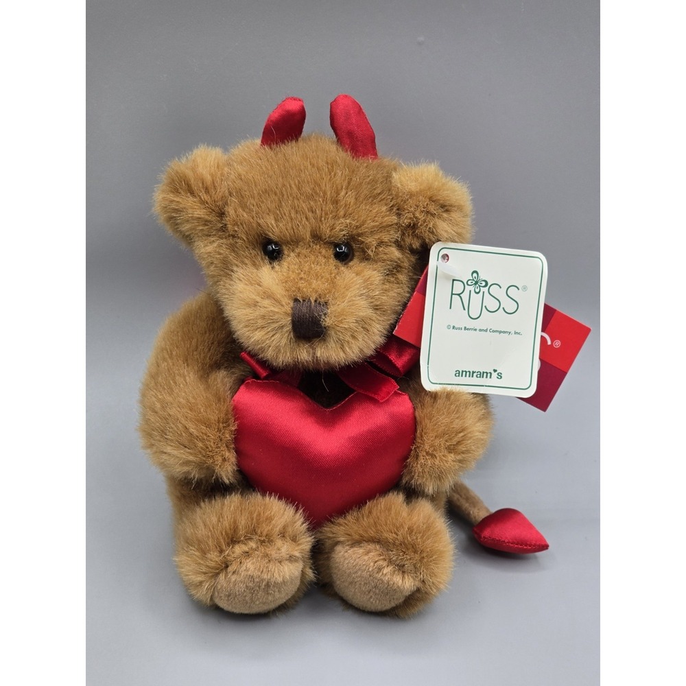 Russ Berrie Dante Devil Teddy‎ Bear Holding Heart Plush 5" Valentines Gift NWT